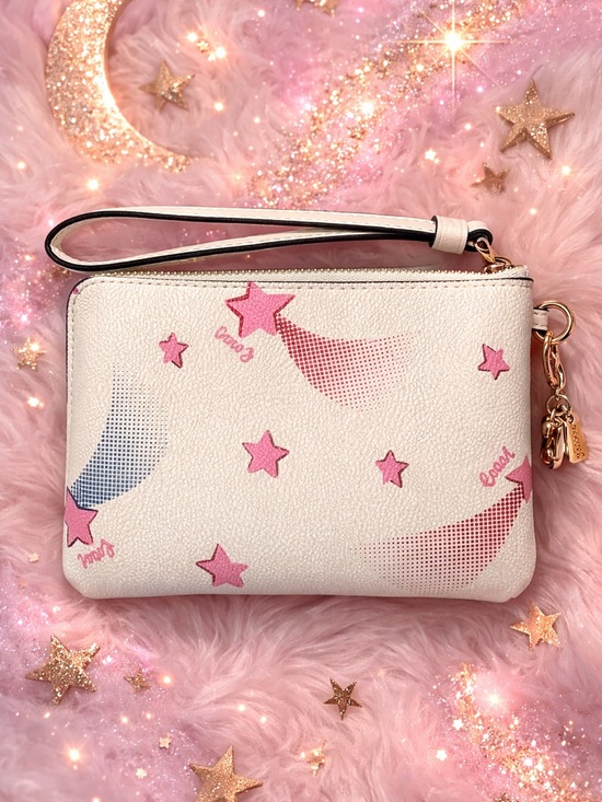 Coach Disco Shooting Star Print Leather Corner Zip Wristlet W/ Coach Charm EUC - Picture 2 of 6